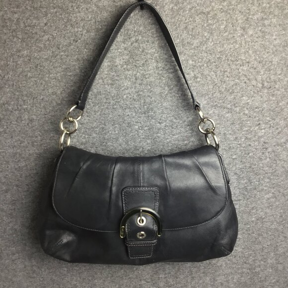 Vintage Coach Black Leather Colette Hobo Soho Buckle Pleated Flap Bag - Picture 2 of 9